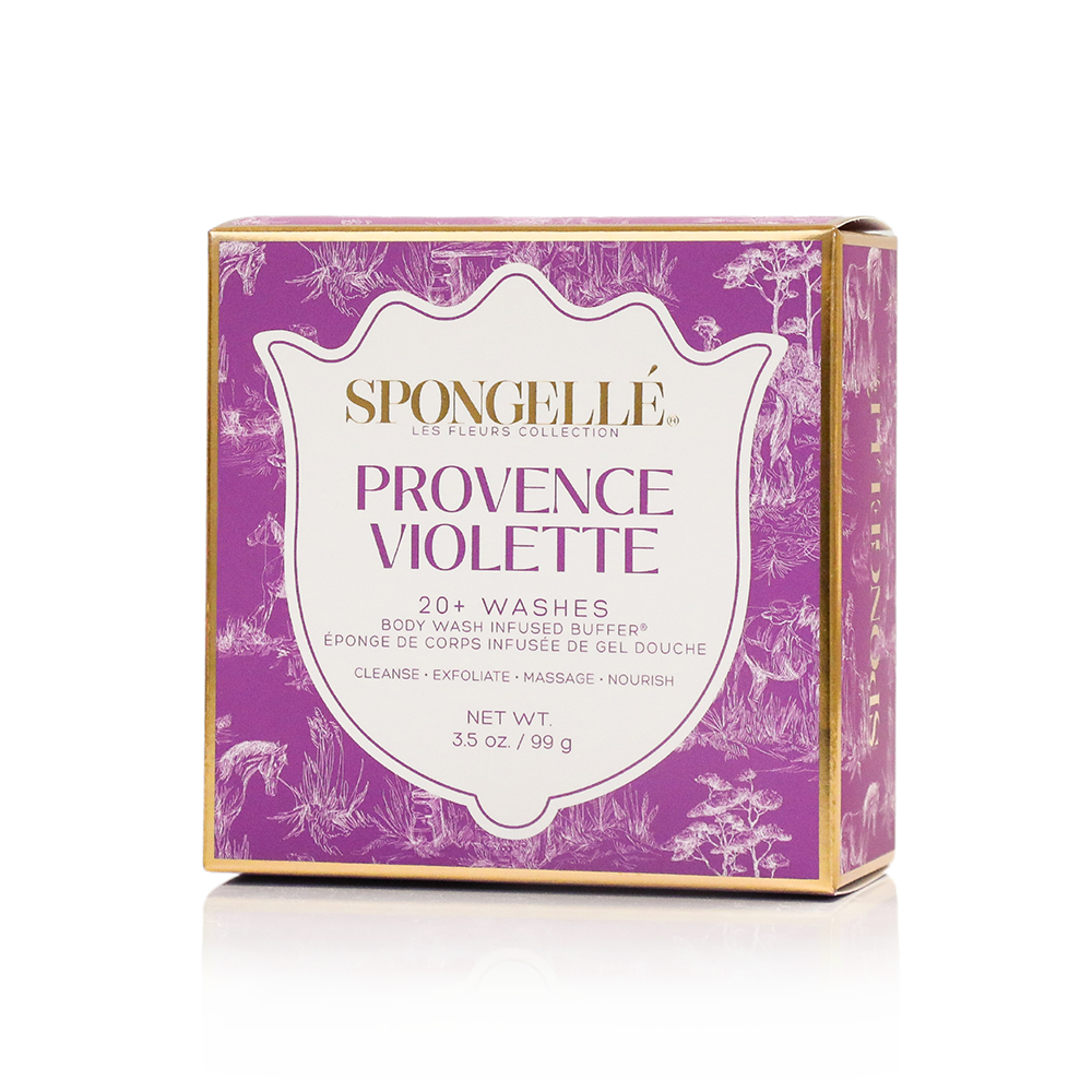Violet-Scented Sponge & Body Buffer: Infused with Provence violet-scented body butter