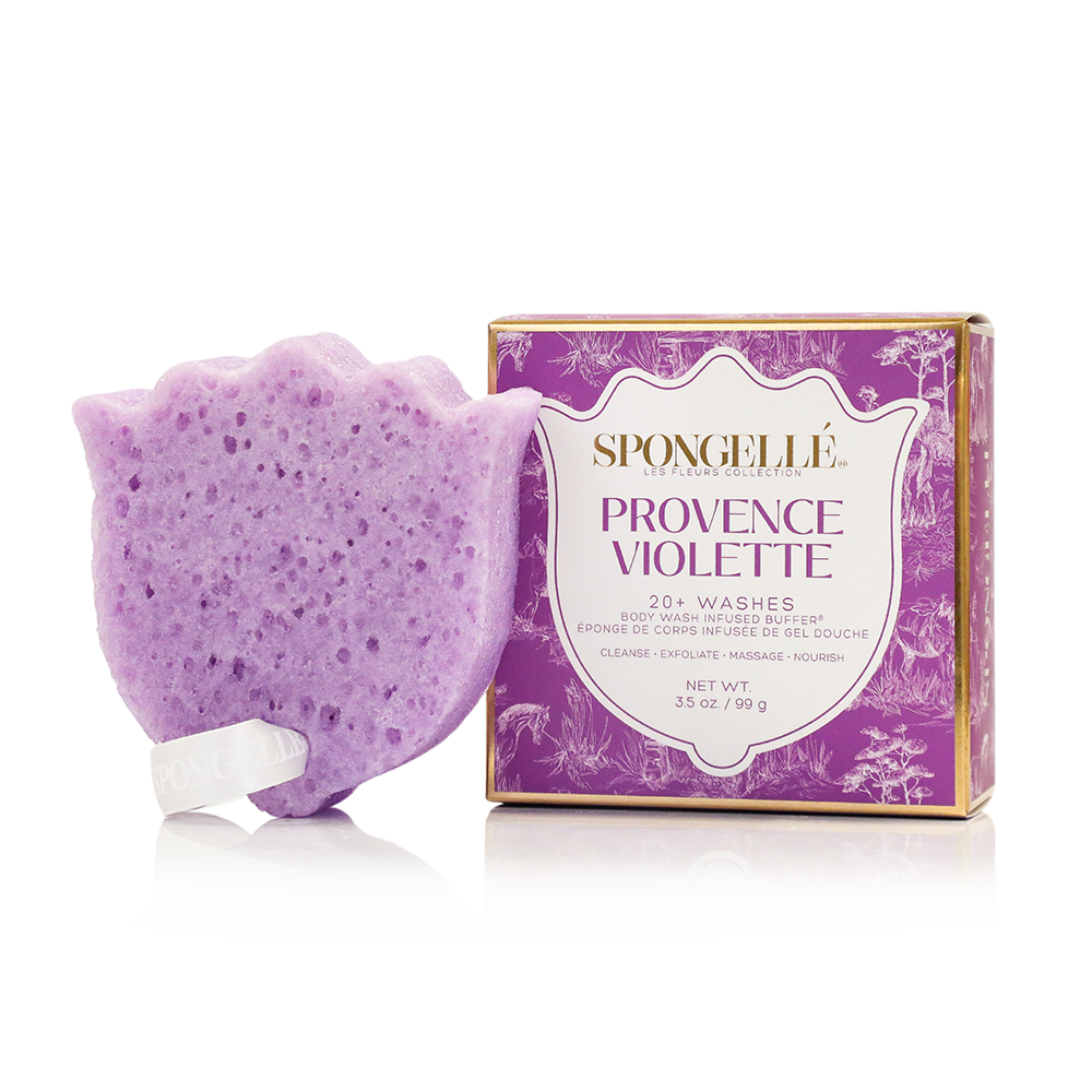 Violet-Scented Sponge & Body Buffer: Infused with Provence violet-scented body butter