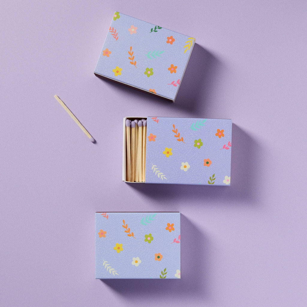 Lavender Blossom Matchbox With Colorful Matchsticks