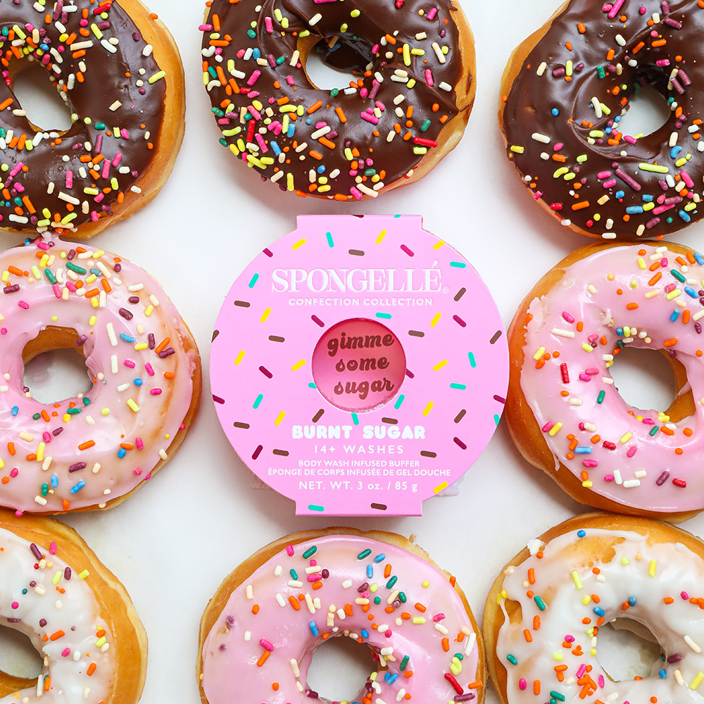 Donut-Scented Sponge & Body Buffer: Infused with donut-scented body butter