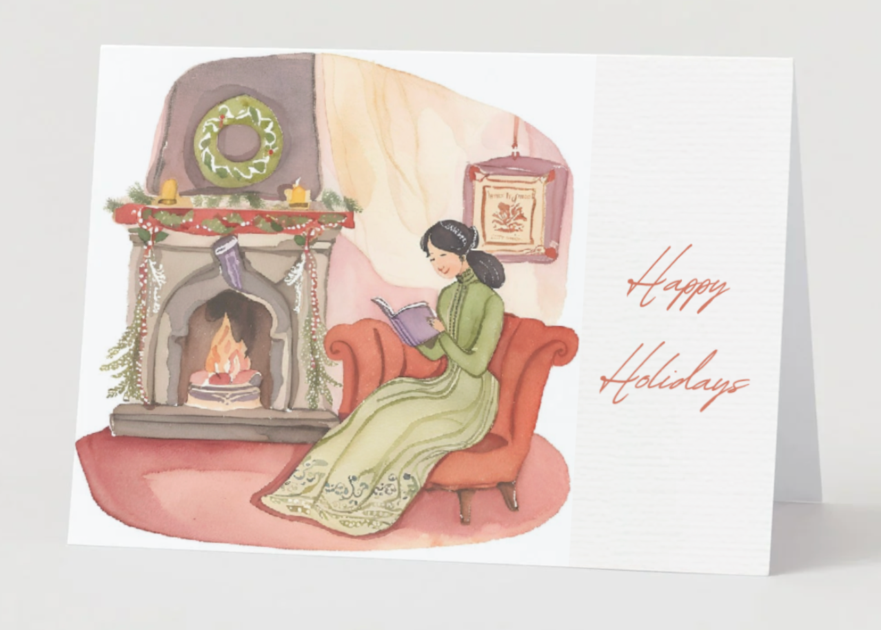 A Bookish Christmas Card Collection: Escaping Into A Good Book (Digital e-Card)