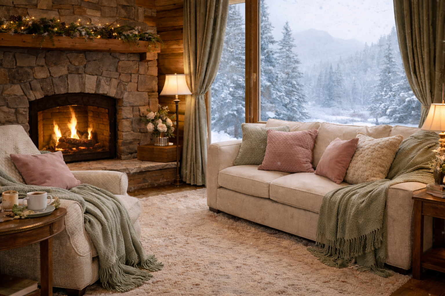 Cozy Winter Cottage Digital Background