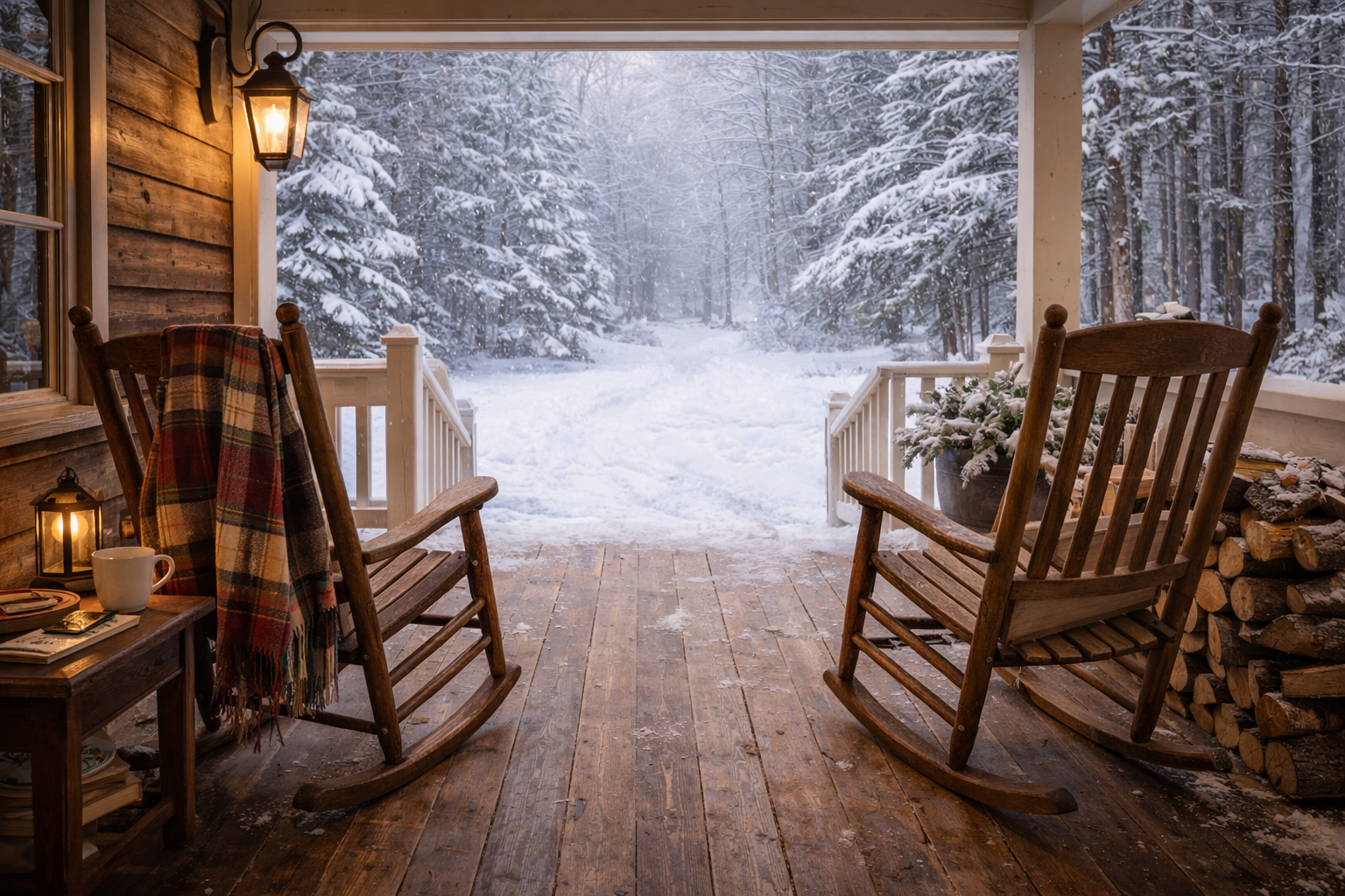 Cozyville Winter Porch Digital Background