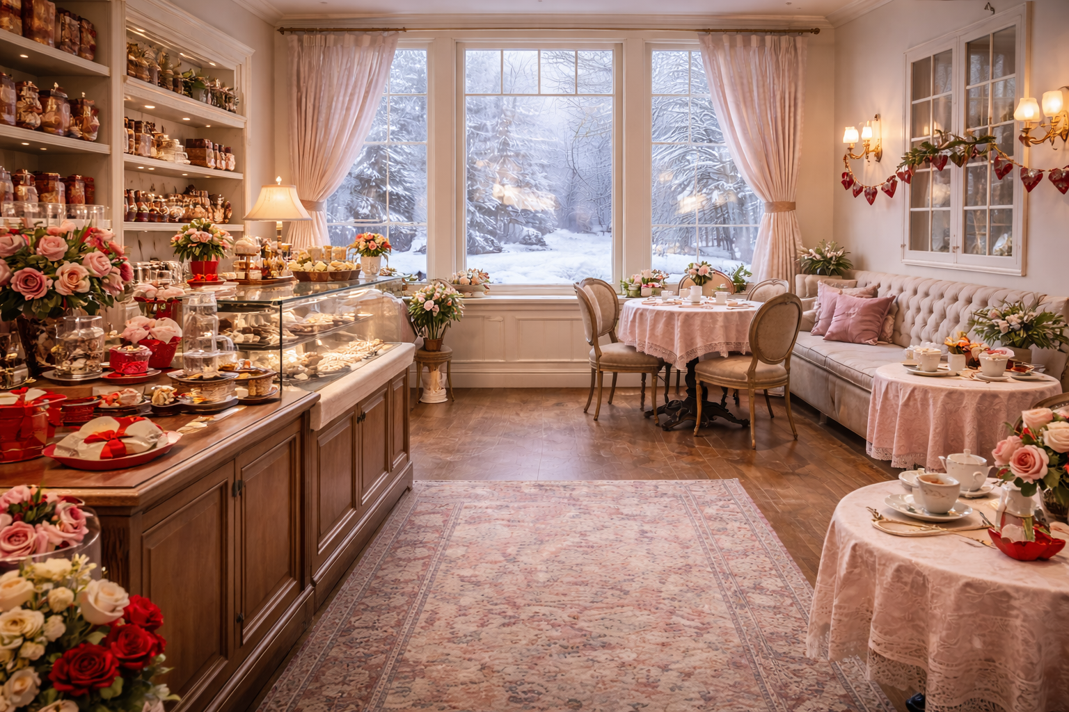 Cozyville Valentine Tea Room Digital Background