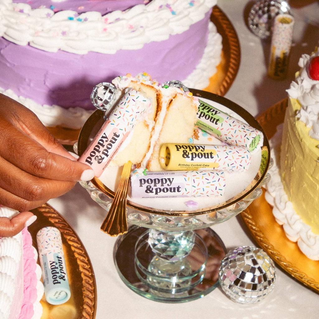 Buttercream Birthday Cake Flavored Lip Balm in Blue