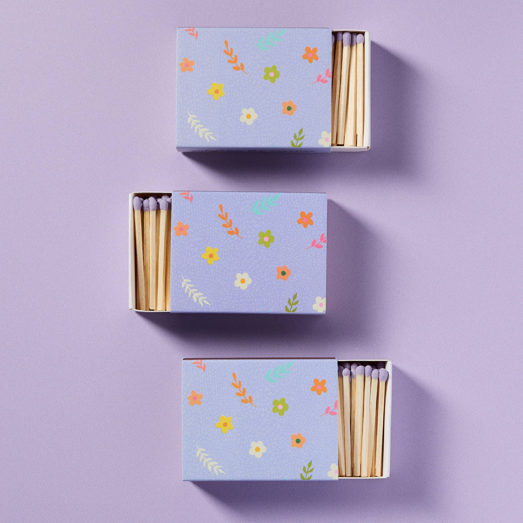 Lavender Blossom Matchbox With Colorful Matchsticks