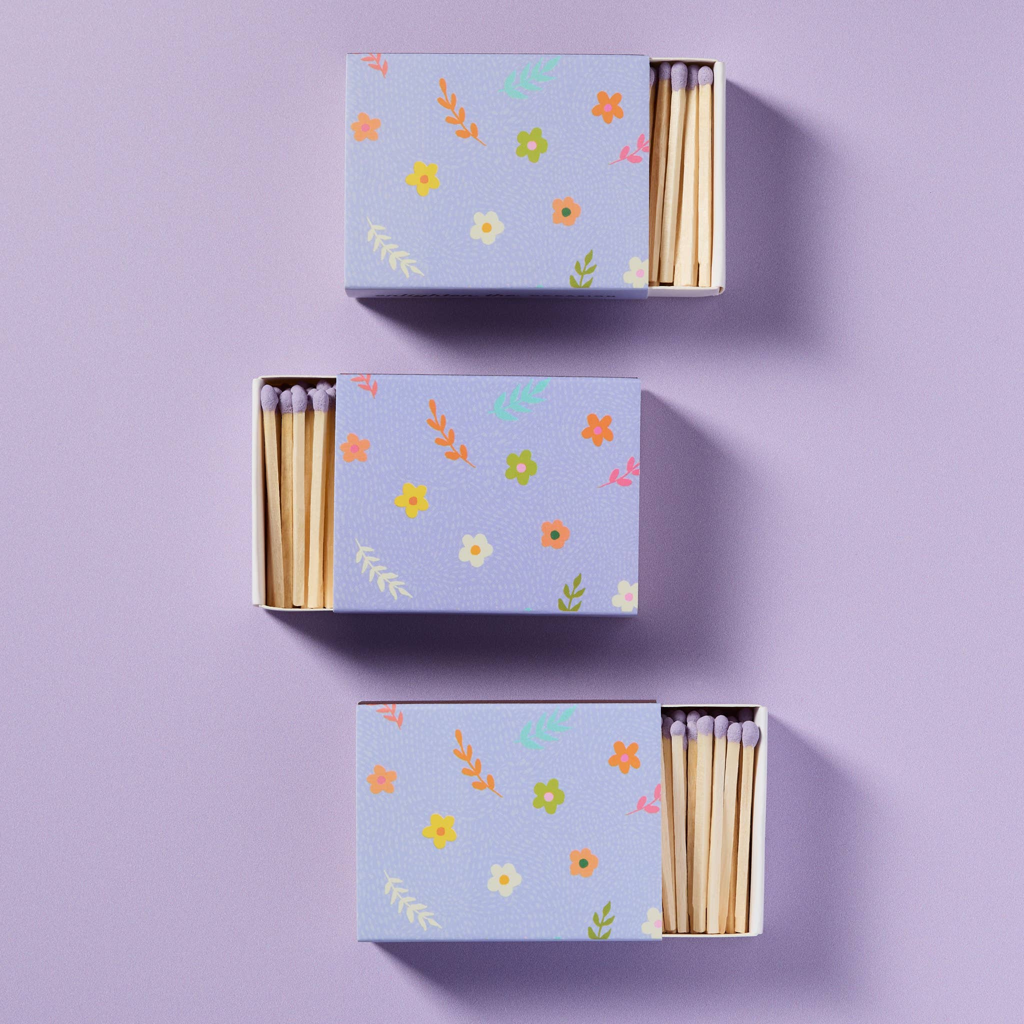 Lavender Blossom Matchbox With Colorful Matchsticks