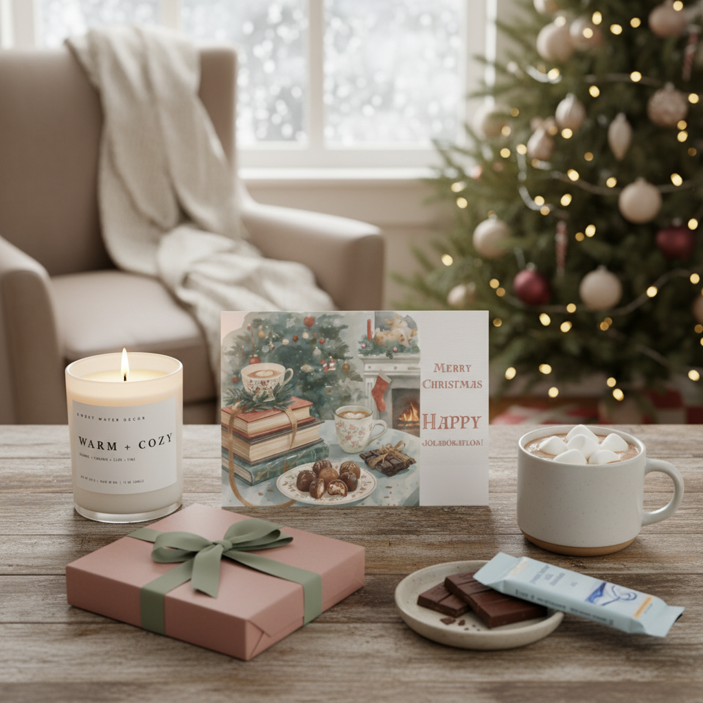 Final cozy Christmas scene with corrected card text