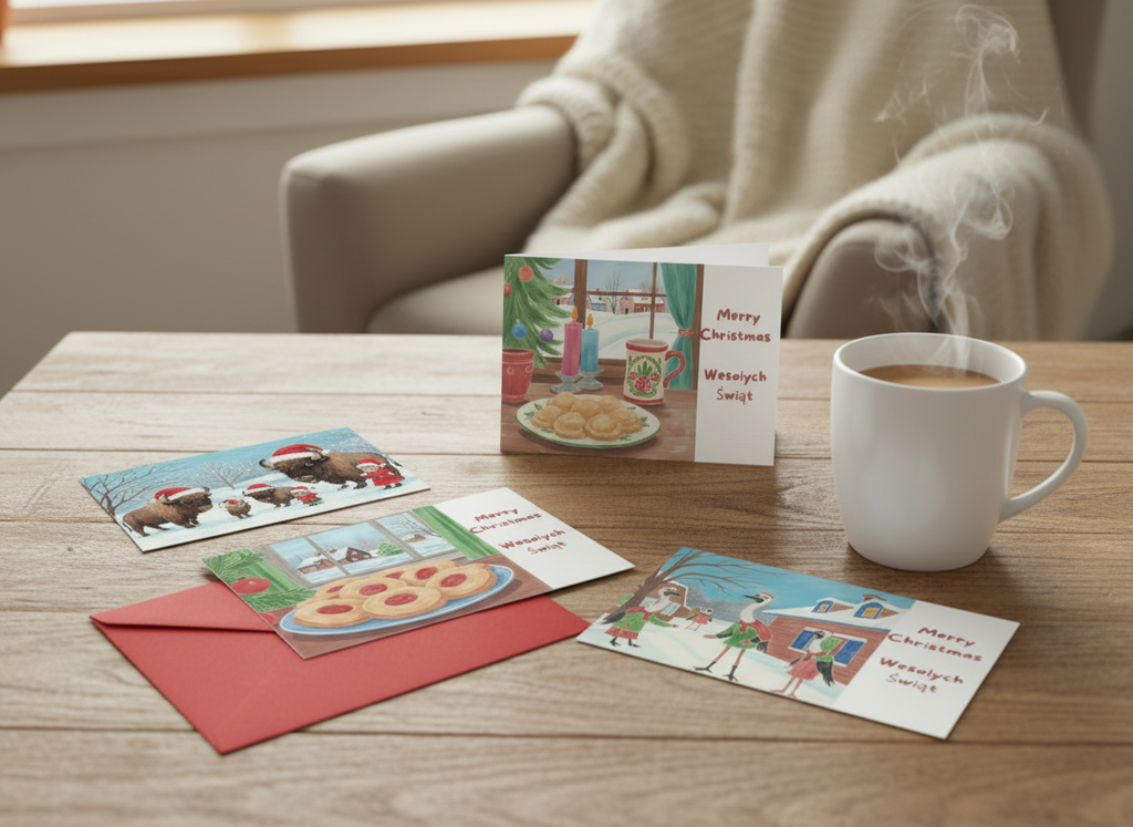 Polish Christmas Cards - All 4 Cards and Red Envelope